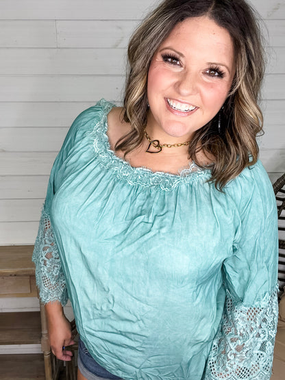 "Pool Party" Long Sleeve Off the Shoulder with Lace Detail