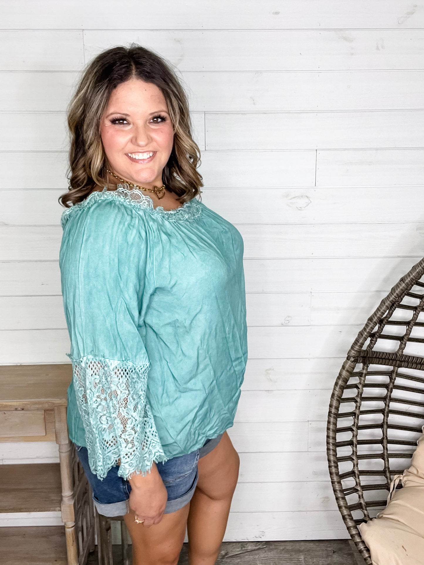 "Pool Party" Long Sleeve Off the Shoulder with Lace Detail