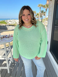 "Maurice" Wide Weft Long Sleeve V Neck (Mint)