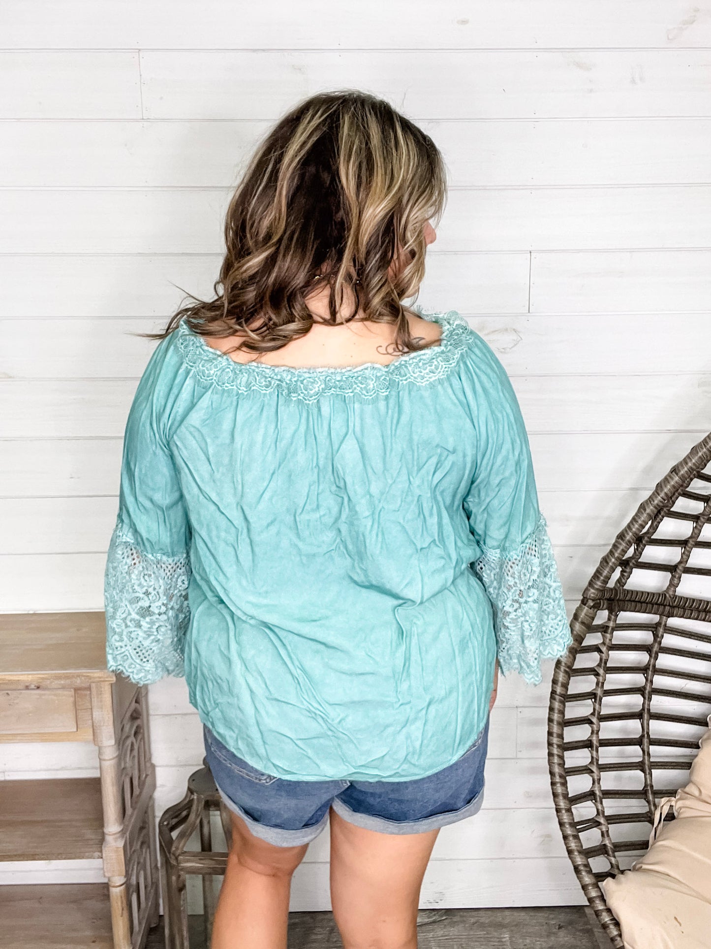 "Pool Party" Long Sleeve Off the Shoulder with Lace Detail