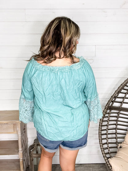 "Pool Party" Long Sleeve Off the Shoulder with Lace Detail