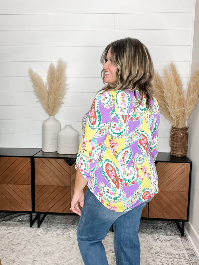Dear Scarlett "Barramundi" 3/4 Sleeve Split Neck