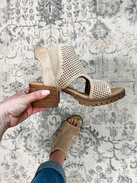 "Milsy" Block Heel Side Zip Sandal by Very G (Sand)