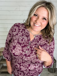 "Decagon" 3/4 Sleeve Button Front Lizzy Luxe