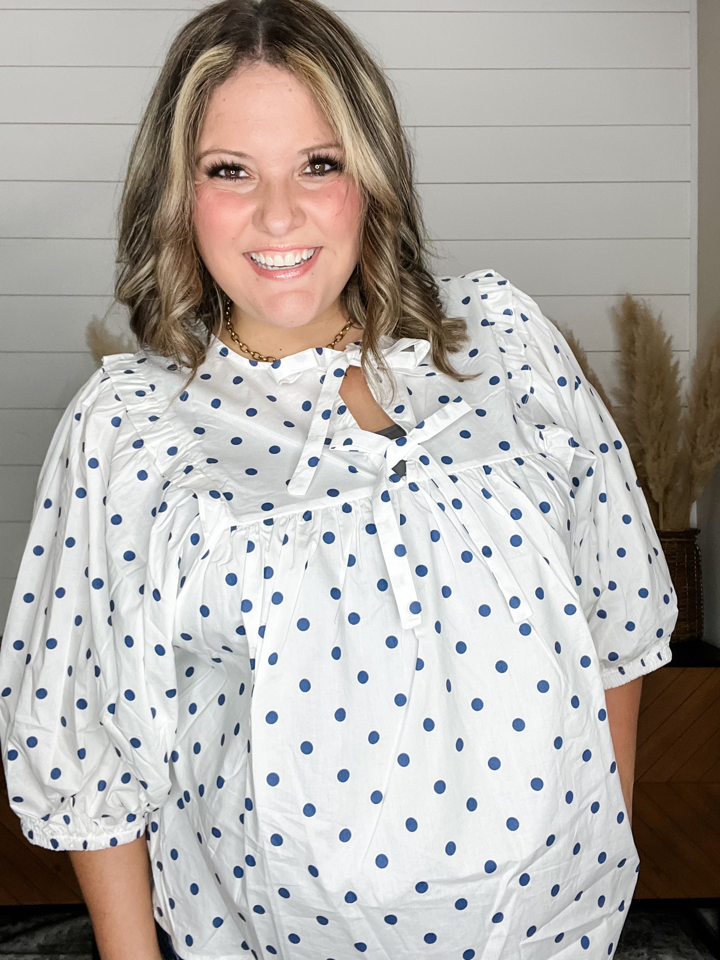 "Imagine" Puff Sleeve with Gathered Yoke annd Ribbon Tie