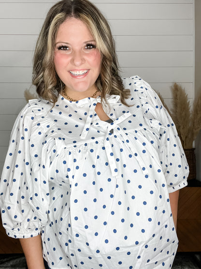 "Imagine" Puff Sleeve with Gathered Yoke annd Ribbon Tie