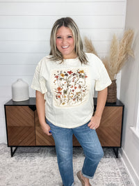 Haptics "Piercing" Floral Applique Short Sleeve Top