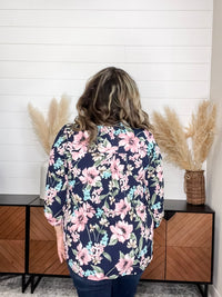 Dear Scarlett "It's Me Again" Floral Print Lizzy 3/4 Sleeve Split Neck