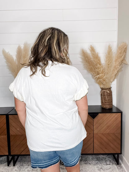 "Wonderment" Ruffle Sleeve Tee (Off White)