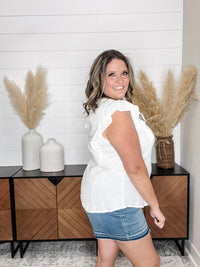 "Wheatland" Ruffle Cap V Neck with Tie Detail (Ivory)
