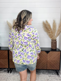 Dear Scarlett "Stealthy" Floral 3/4 Sleeve Split Neck Tops