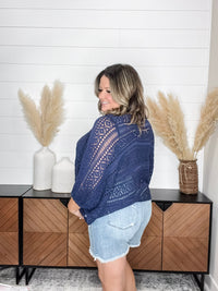 Open Knit Dolman Sleeve Cover Up (Navy)