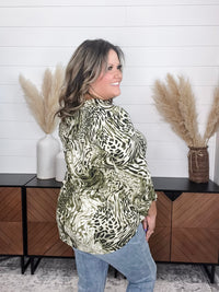 Dear Scarlett "Beliefs" Animal Print Lizzy 3/4 Sleeve Split Neck