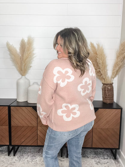 "Cartwright" Floral Print Pearl Embellished Sweater
