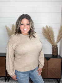 "Discreet" Long Sleeve Pearl Embellished Balloon Sleeve Sweater