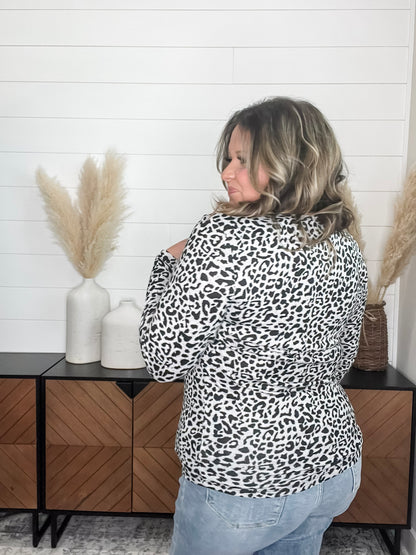 "Dixie" Animal Print Long Sleeve with Criss Cross Design (Grey)
