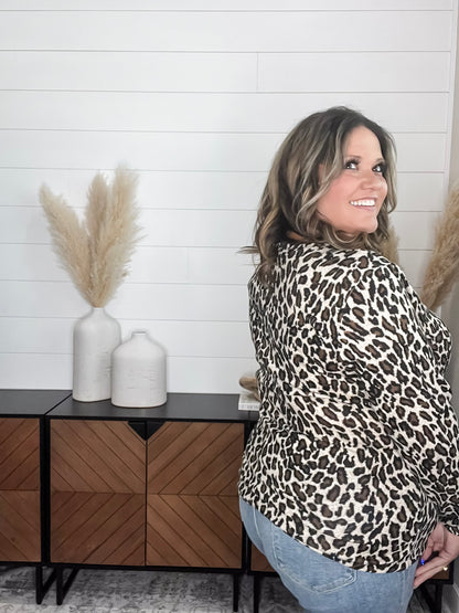 "Dixie" Animal Print Long Sleeve with Criss Cross Design (Beige)