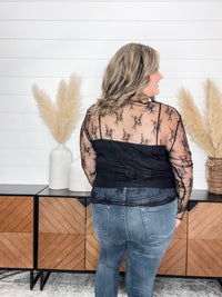"Quarter" Long Sleeve Lace Top (Black)