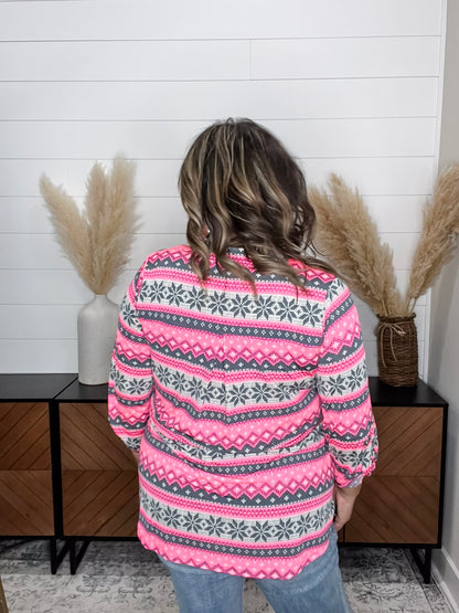 "Jingle" 3/4 Sleeve Split Neck Tops