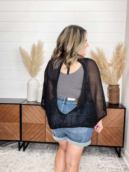 "Added Touch" Loose Knit Cover Up Top (Black)