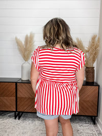 "Connor" Stripe Ruffle Cap Babydoll (Red & White)