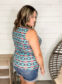 "Turner" Aztec Print Lace Detail Tank