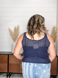 "Banner" Cropped Crochet Flag Tank (Navy)