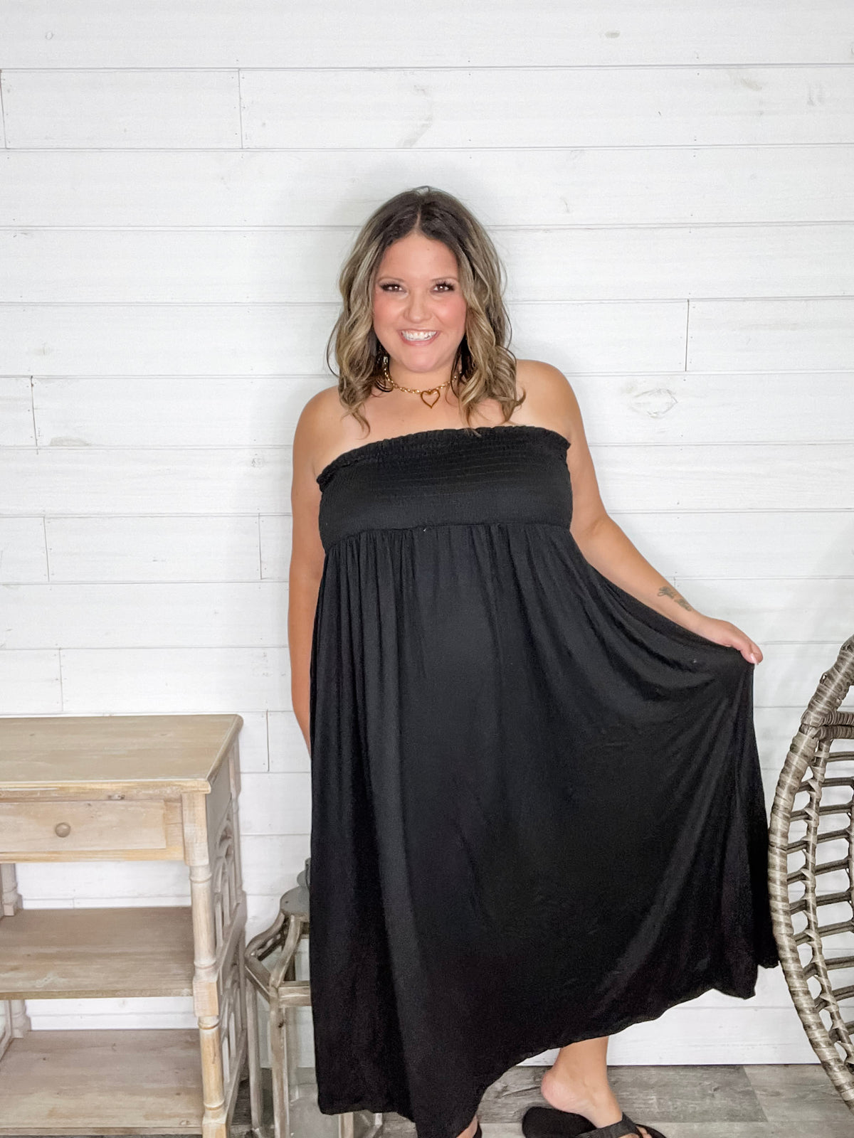 Smocked Waist Maxi Skirt / Tube Dress with Pockets