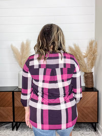 Dear Scarlett "Blayne" Plaid Lizzy 3/4 Sleeve Split Neck