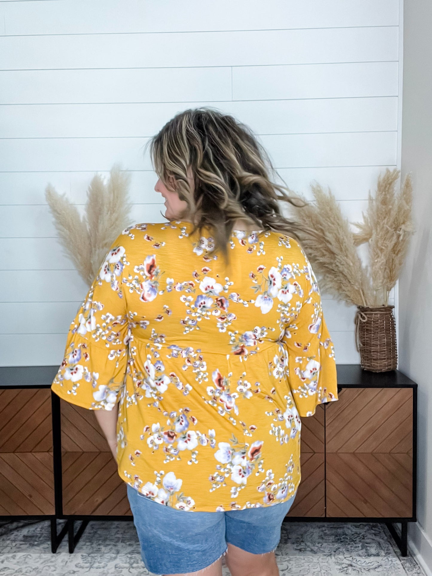 "About Face" Floral 3/4 Ruffle Sleeve Babydoll