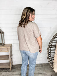 "Ponder" Oversized Hacci Tee with Chest Pocket (Ash Mocha)
