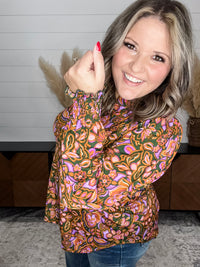 Dear Scarlett "Benton" Lizzy Smocked Wrist Long Sleeve Split Neck