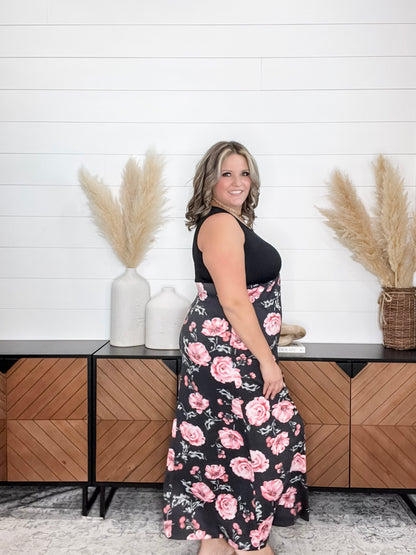 Floral Skirt Tank Maxi Dress with Pockets