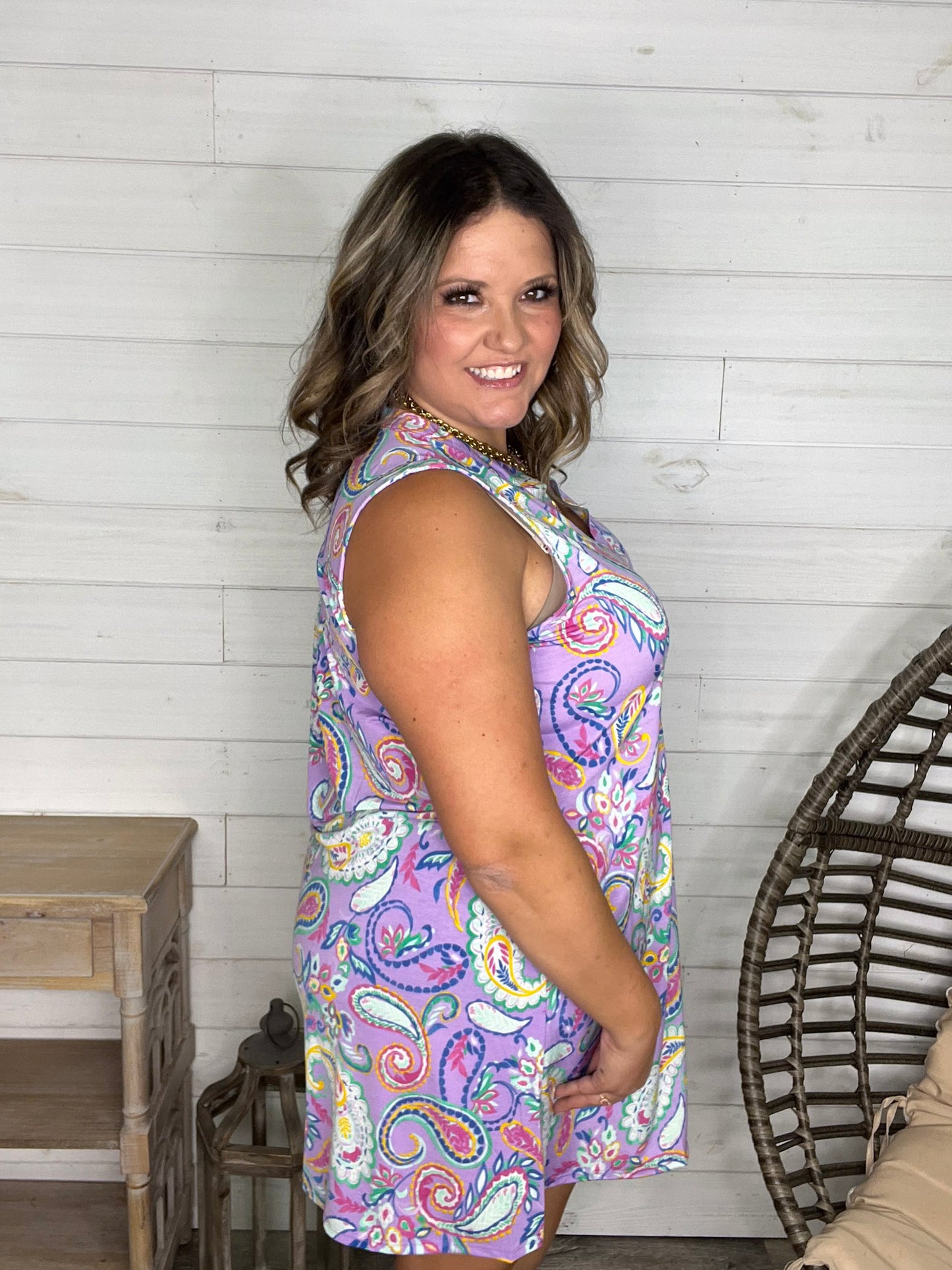 "Trumpeter" Sleeveless Split Neck Dress with Pockets