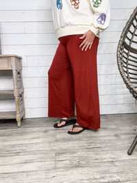 Smocked Waistband Lounge Pants (Olive and Rust)