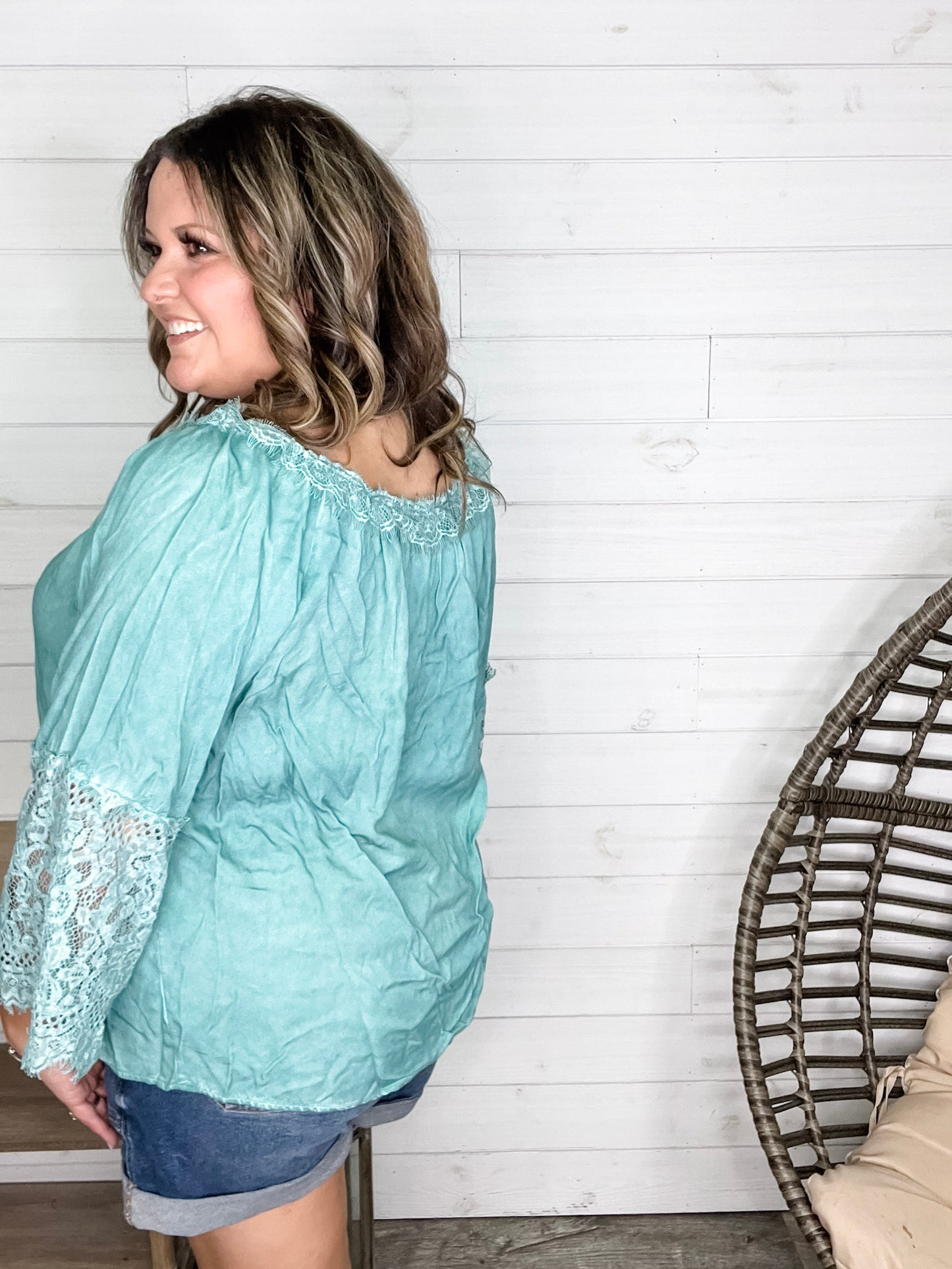 "Pool Party" Long Sleeve Off the Shoulder with Lace Detail