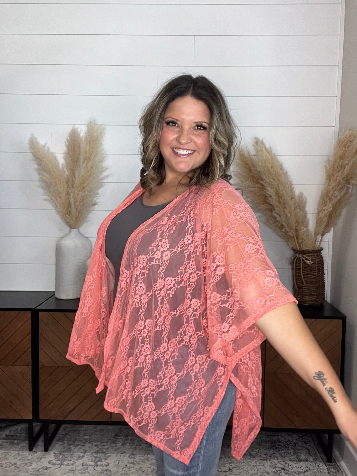 "Over It" Lace Short Sleeve High Low Cover Up