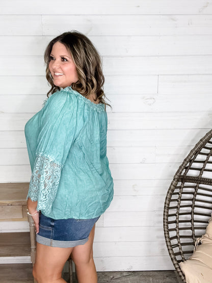 "Pool Party" Long Sleeve Off the Shoulder with Lace Detail