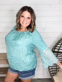 "Pool Party" Long Sleeve Off the Shoulder with Lace Detail