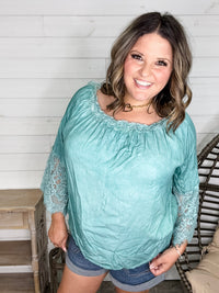 "Pool Party" Long Sleeve Off the Shoulder with Lace Detail