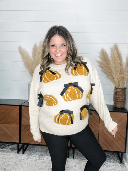 Pumpkins & Bows Long Sleeve Sweater