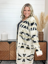 Aztec Cream Black and Gold Cardigan