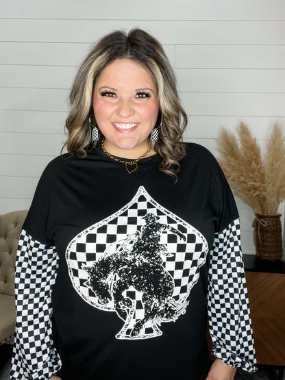 "Ride Em Cowboy" Checkered Long Sleeve
