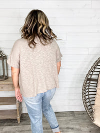 "Ponder" Oversized Hacci Tee with Chest Pocket (Ash Mocha)