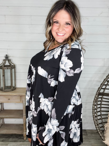 "Underground" Floral Long Sleeve Tiered Dress