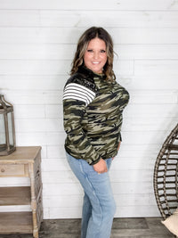 "Dare Me" Long Sleeve Camo and Sequin Accent