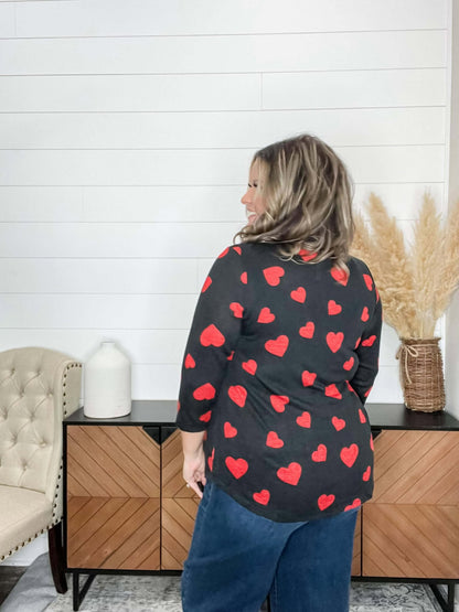 "Gal Pal" Long Sleeve Criss Cross Front Heart Pattern