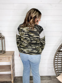 "Dare Me" Long Sleeve Camo and Sequin Accent