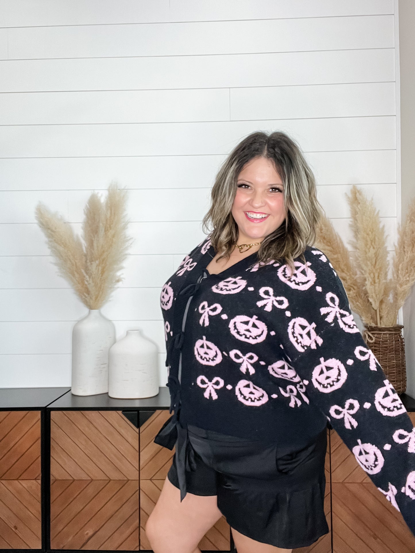 Jack O Lantern and Bow Front Tie Cardigan