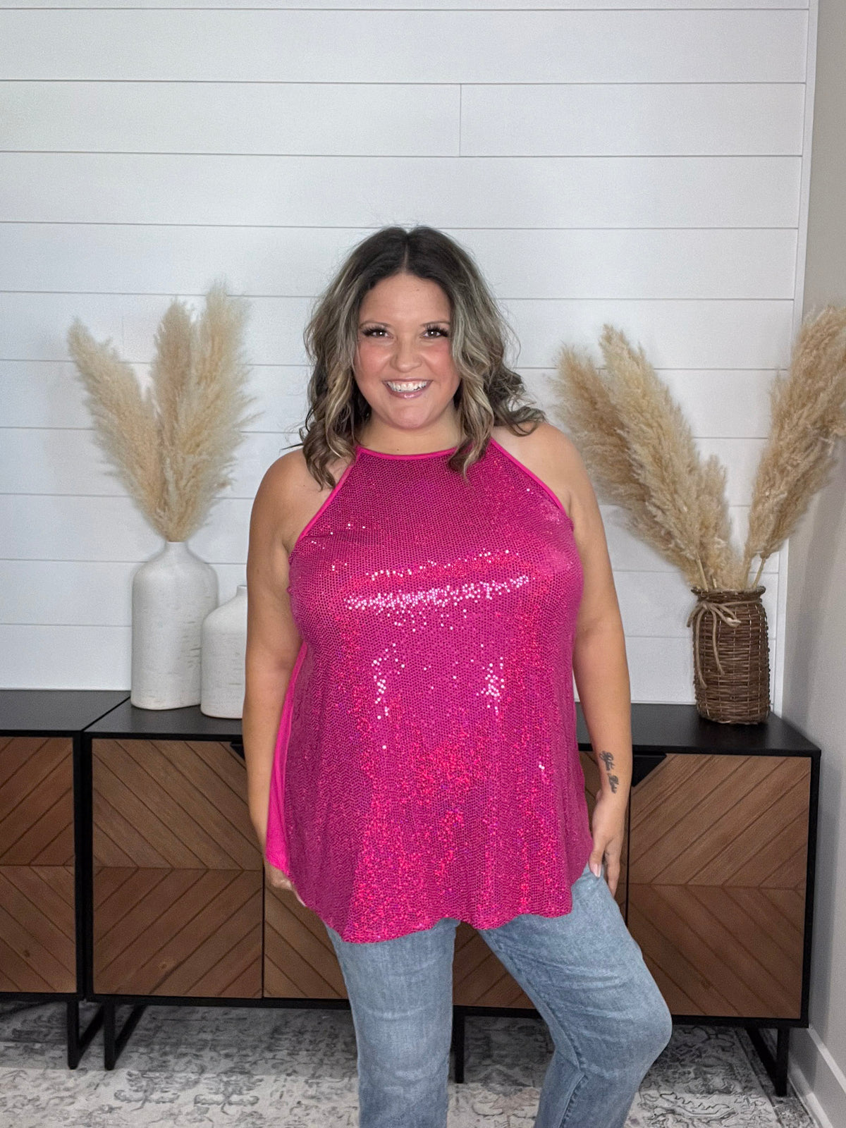 "All Dressed Up" Sparkle Front Halter Tank
